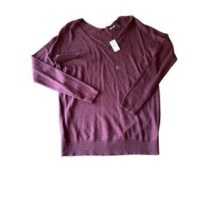 Express Burgundy V-Neck Sweater M Wool Blend